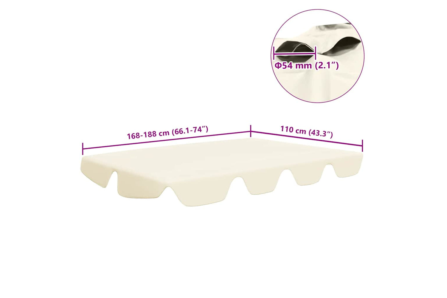 Vidaxl Replacement Canopy For Garden Swing Cream 188/168x145/110 Cm-5