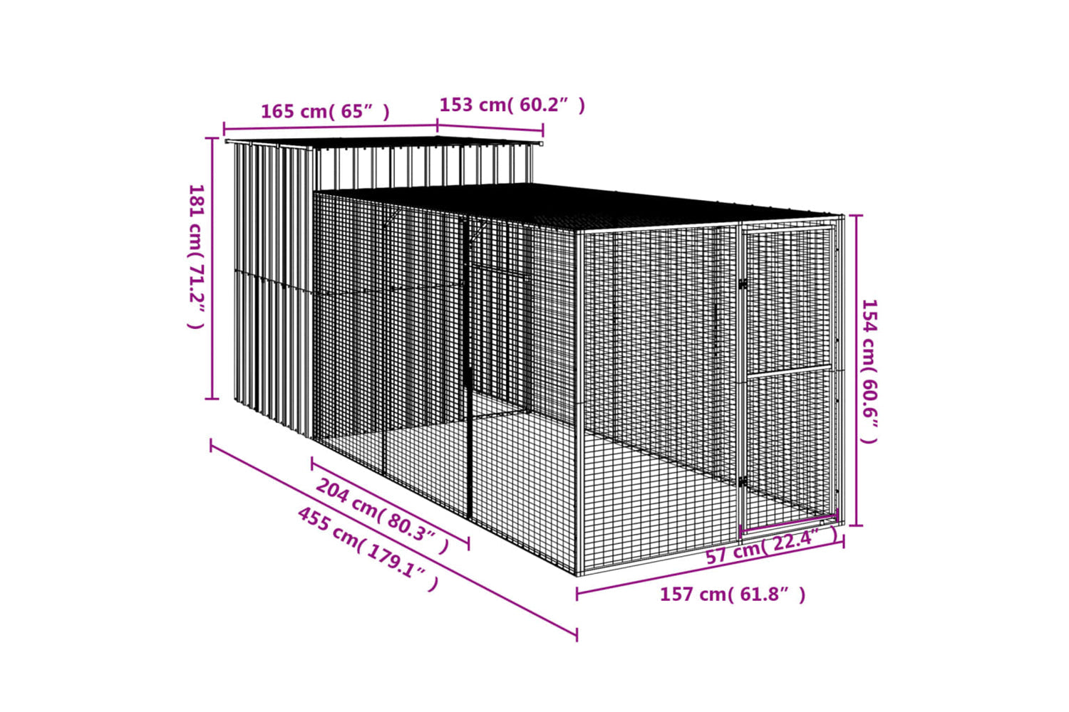 vidaXL 3189109 Chicken Cage With Run Anthracite 165x455x181cm Galvanised Steel-7