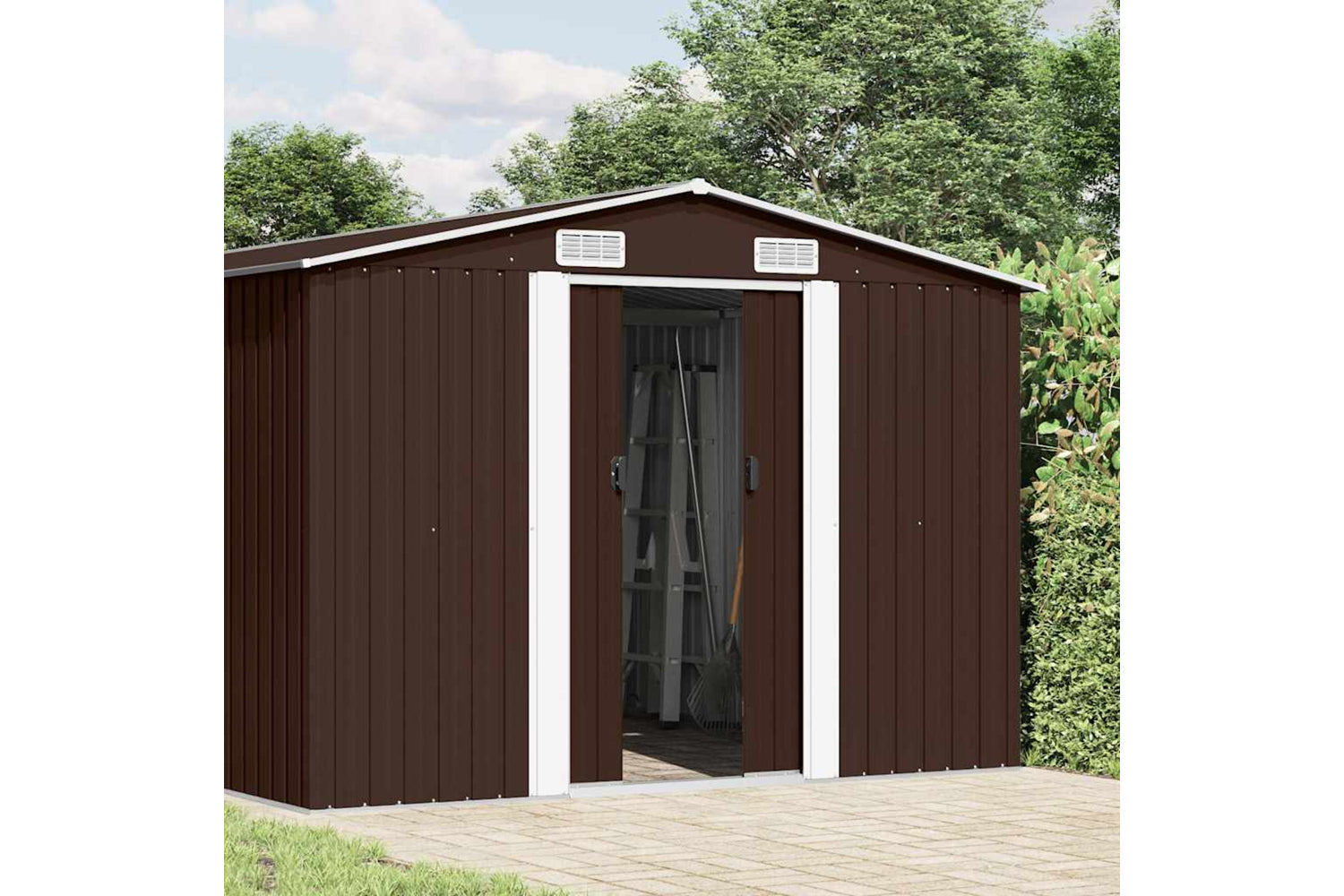 vidaXL 143351 Garden Shed 257x489x181cm Metal Brown-2