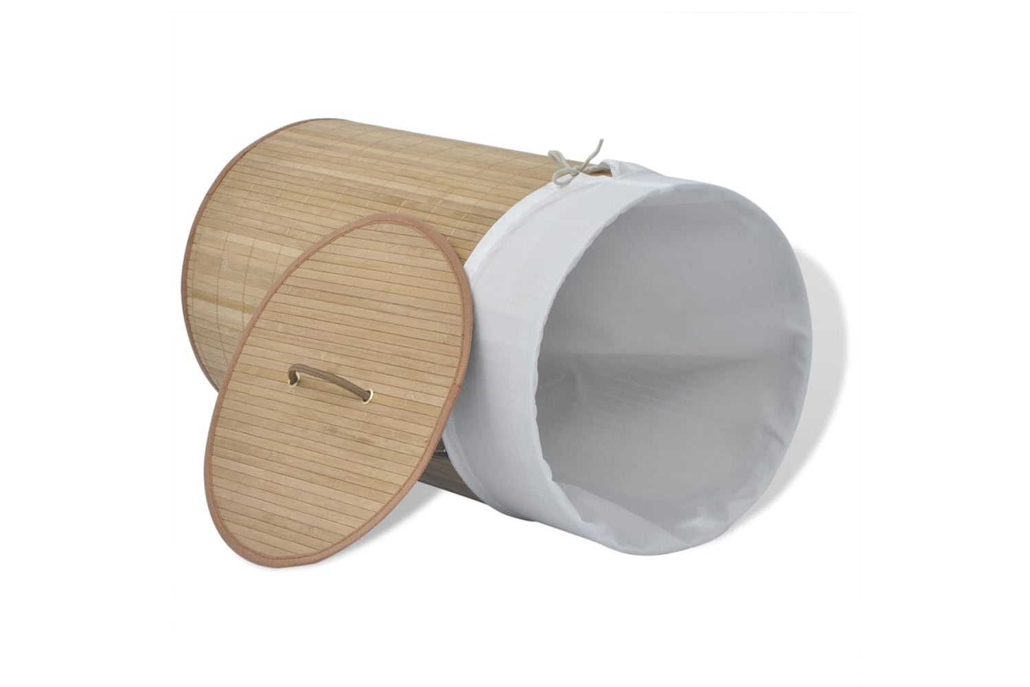 Vidaxl Bamboo Laundry Bin Round Natural-3
