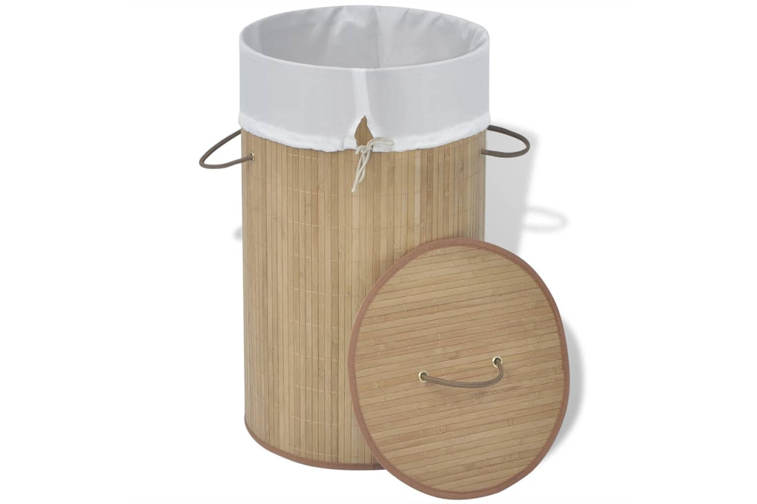 Vidaxl Bamboo Laundry Bin Round Natural-2