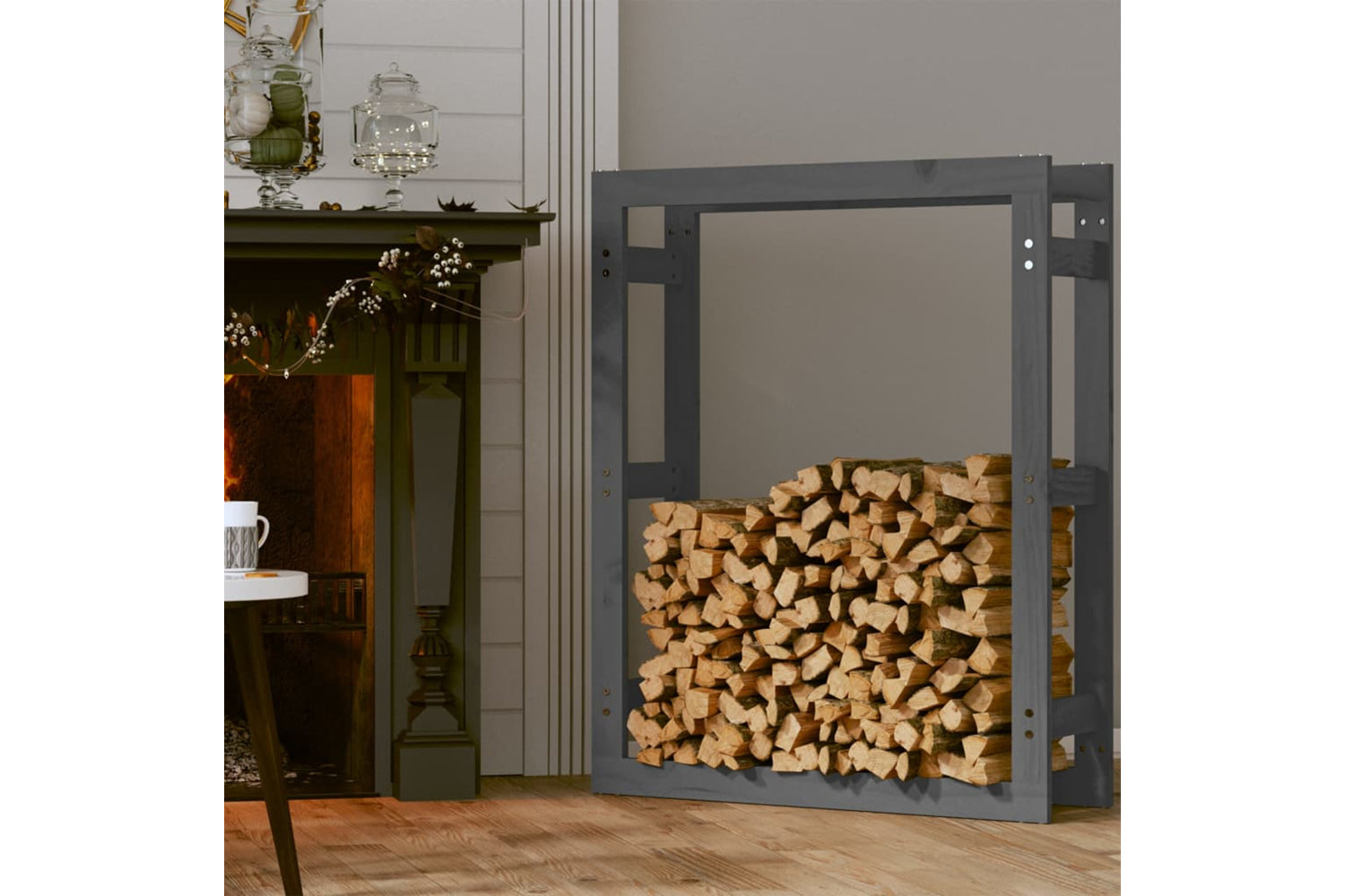 vidaXL 822419 Firewood Rack Grey 80x25x100cm Solid Wood Pine-2