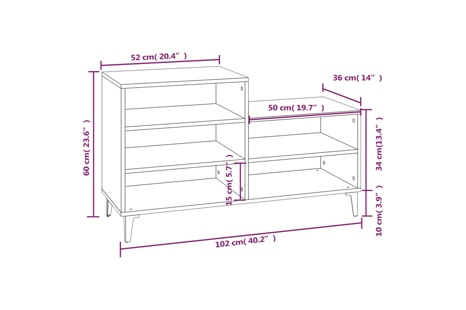 vidaXL 819738 Shoe Cabinet Grey Sonoma 102x36x60cm Engineered Wood-8