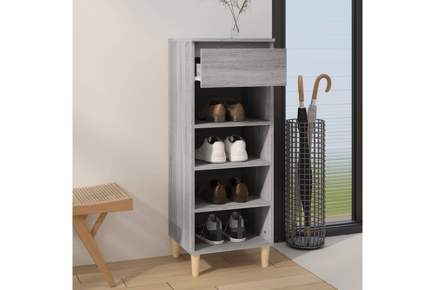 vidaXL 819778 Shoe Cabinet Grey Sonoma 40x36x105cm Engineered Wood-2