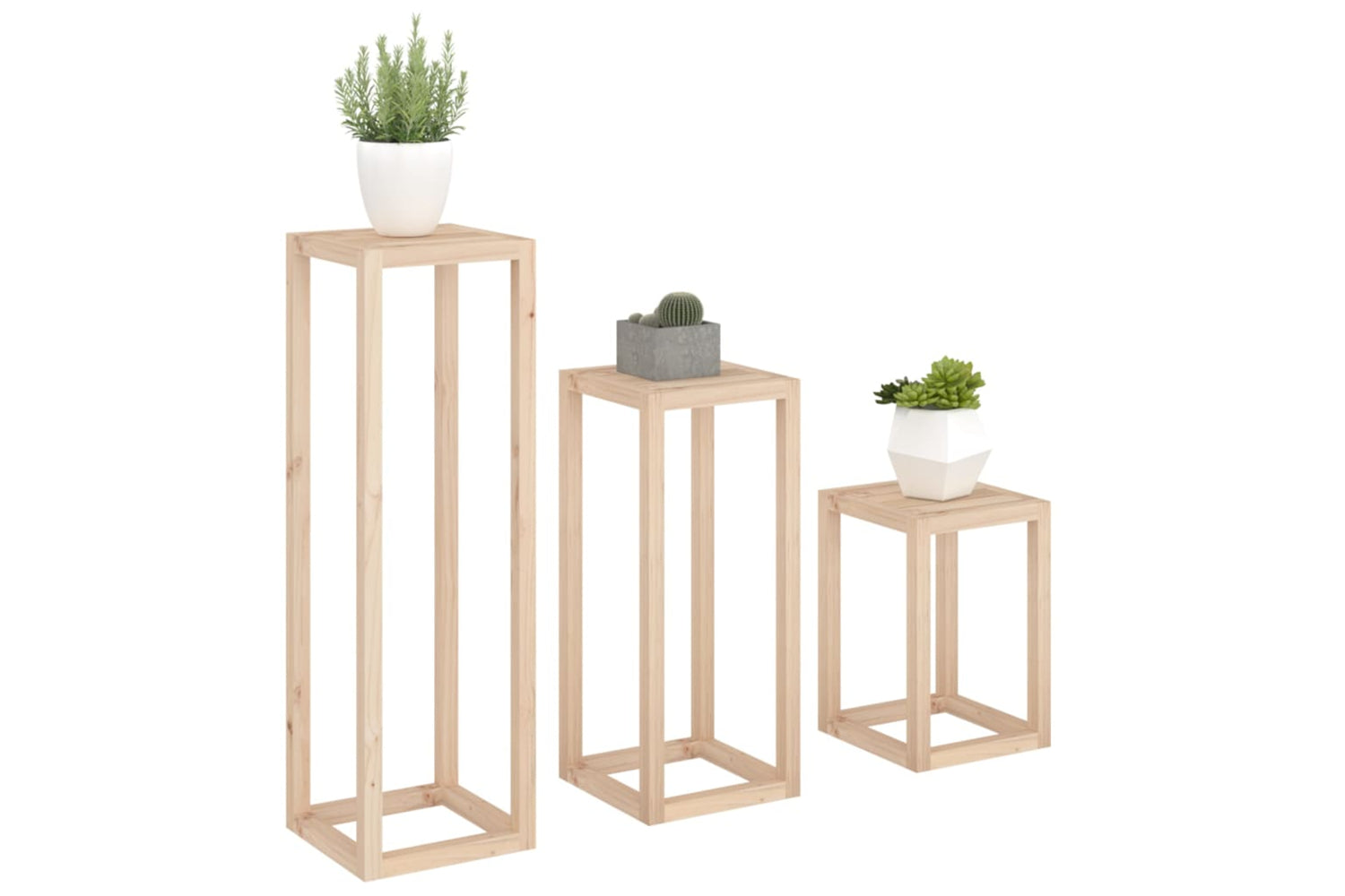 Vidaxl 822267 3 Piece Plant Stand Set Solid Wood Pine-3