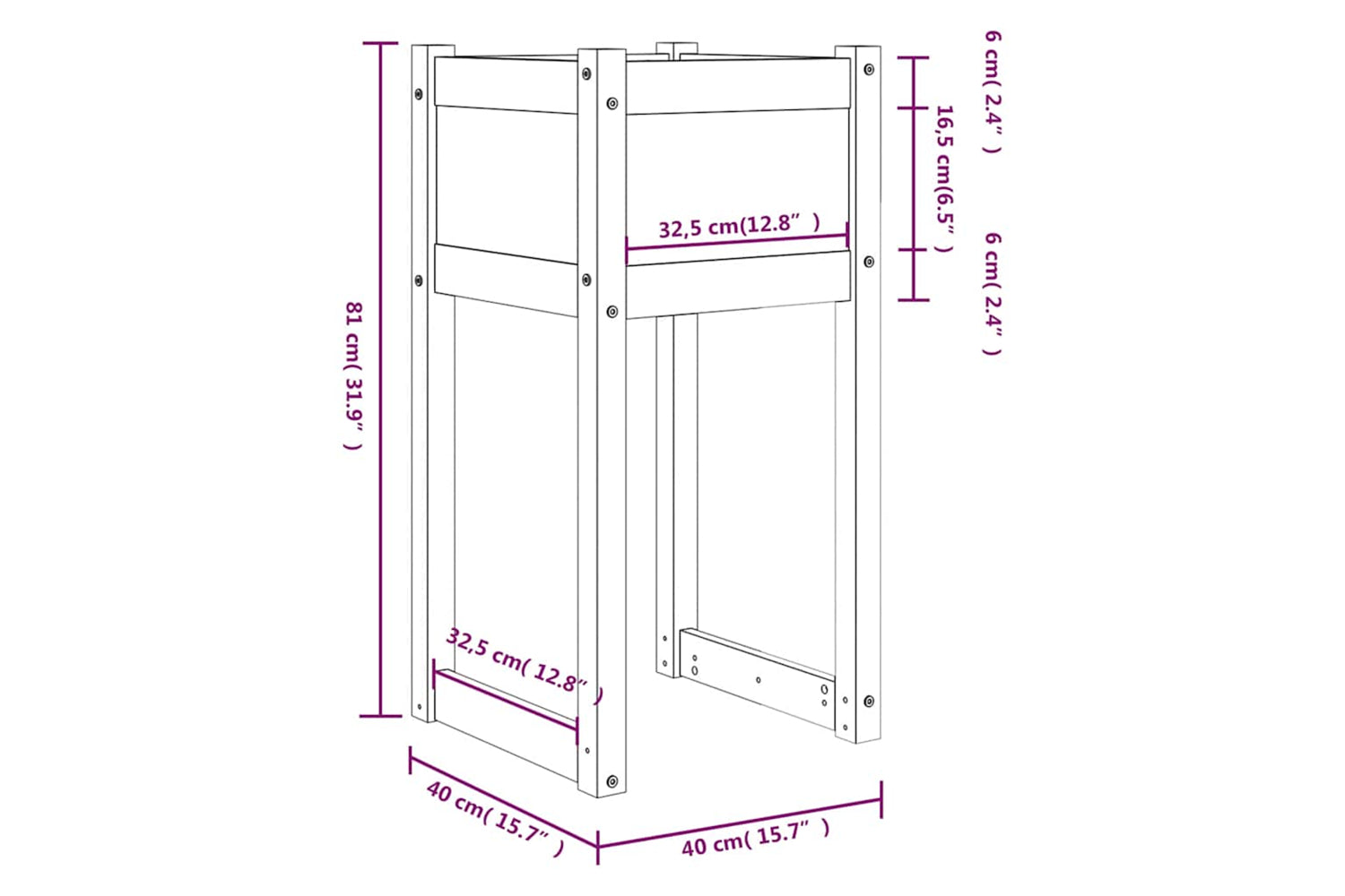 vidaXL 822125 Planters 2 Pcs White 40x40x81cm Solid Wood Pine-7