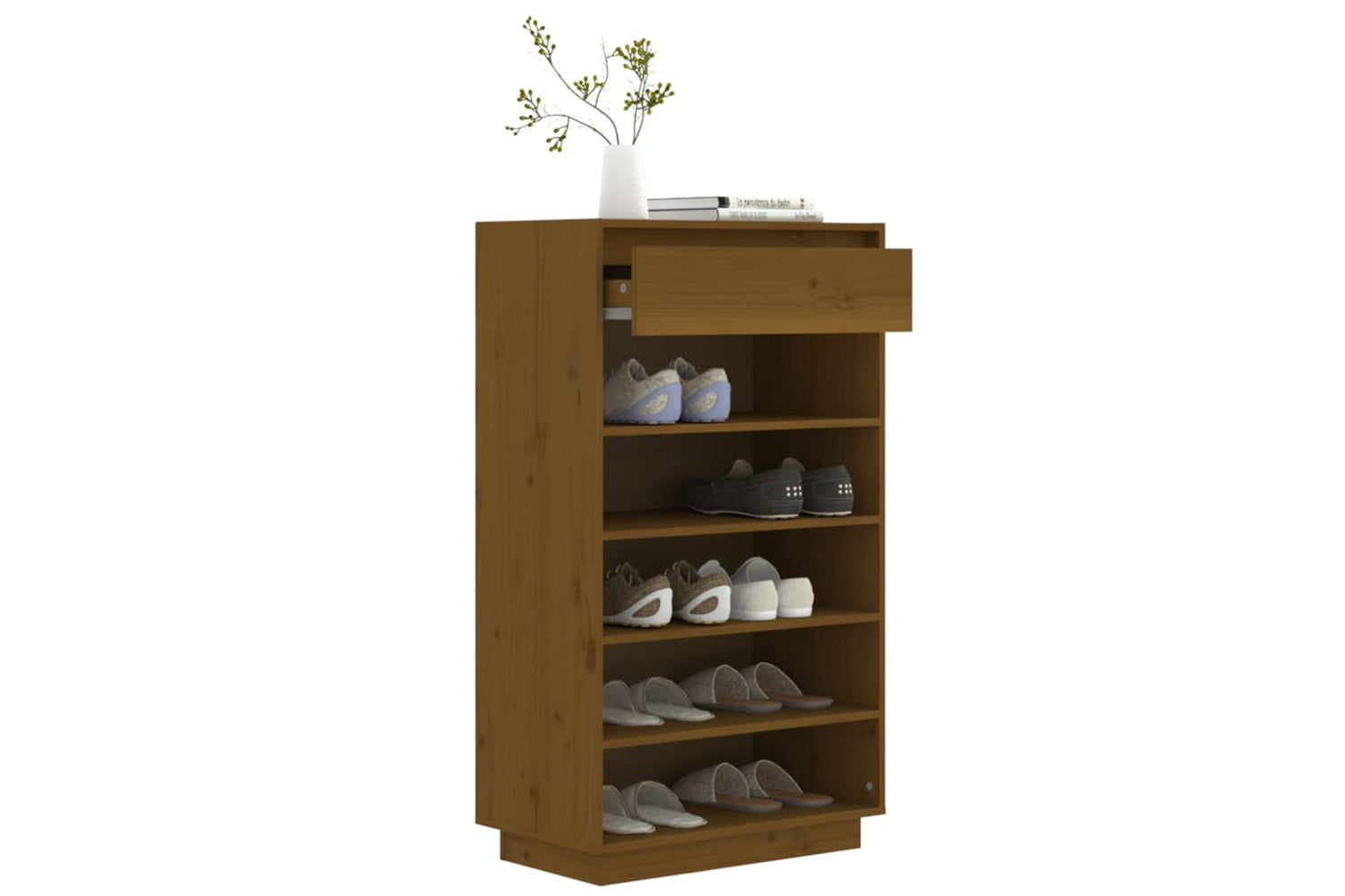 vidaXL 813553 Shoe Cabinet Honey Brown 60x34x105cm Solid Wood Pine-3