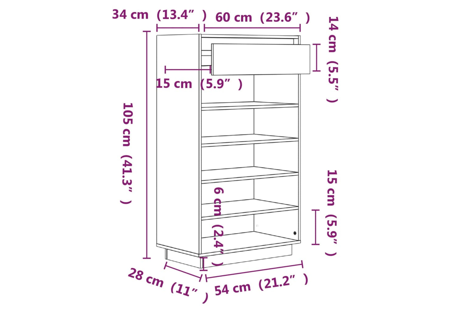 vidaXL 813550 Shoe Cabinet 60x34x105cm Solid Wood Pine-8