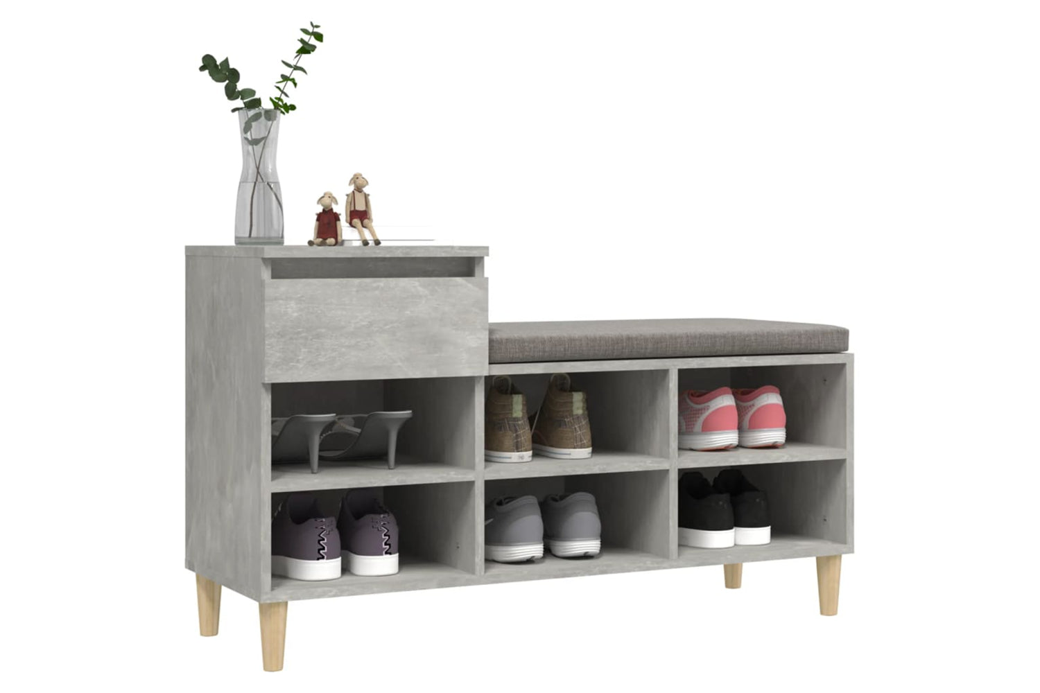 vidaXL 821208 Shoe Cabinet Concrete Grey 102x36x60cm Engineered Wood-3