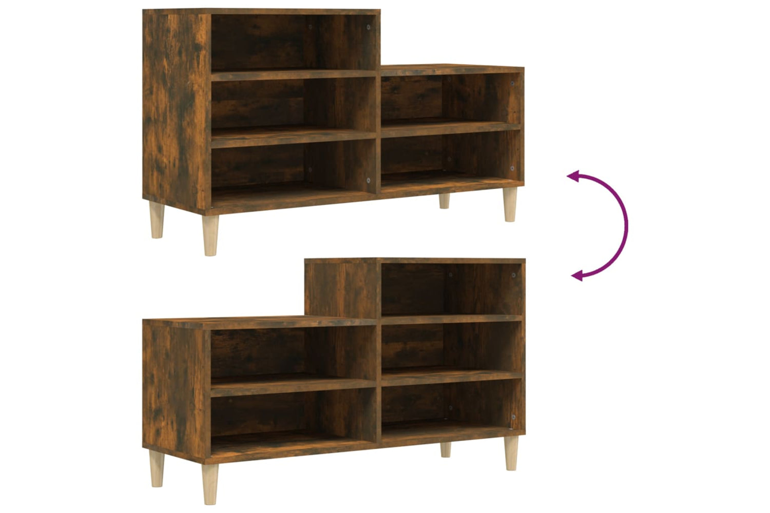 vidaXL 819729 Shoe Cabinet Smoked Oak 102x36x60cm Engineered Wood-6
