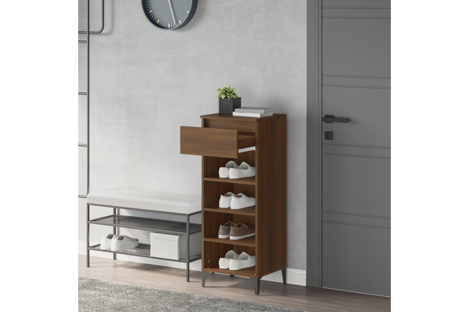 vidaXL 819787 Shoe Rack Brown Oak 40x36x105cm Engineered Wood-2