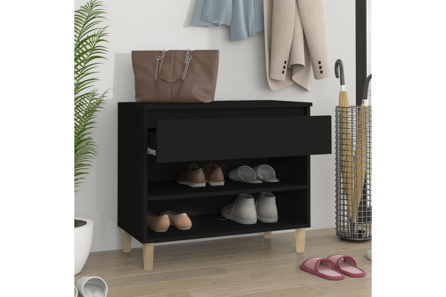 vidaXL 819757 Shoe Cabinet Black 70x36x60cm Engineered Wood-2