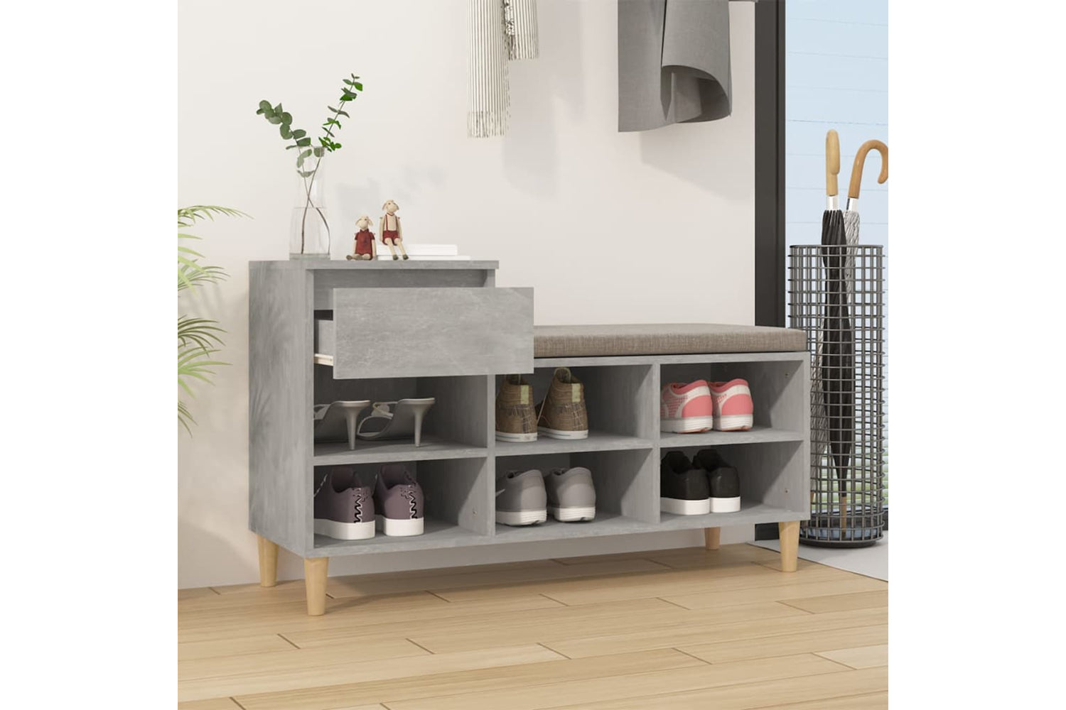 vidaXL 821208 Shoe Cabinet Concrete Grey 102x36x60cm Engineered Wood-2