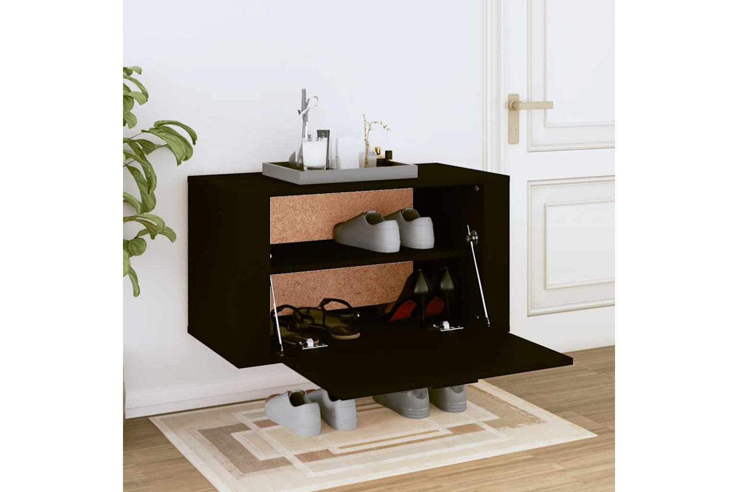 vidaXL 821013 Wall-mounted Shoe Cabinet Black 70x35x38cm Engineered Wood-2