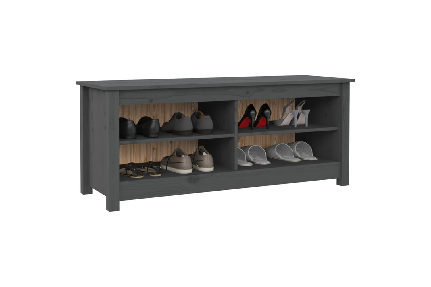 vidaXL 813776 Shoe Bench Grey 110x38x45.5cm Solid Wood Pine-2