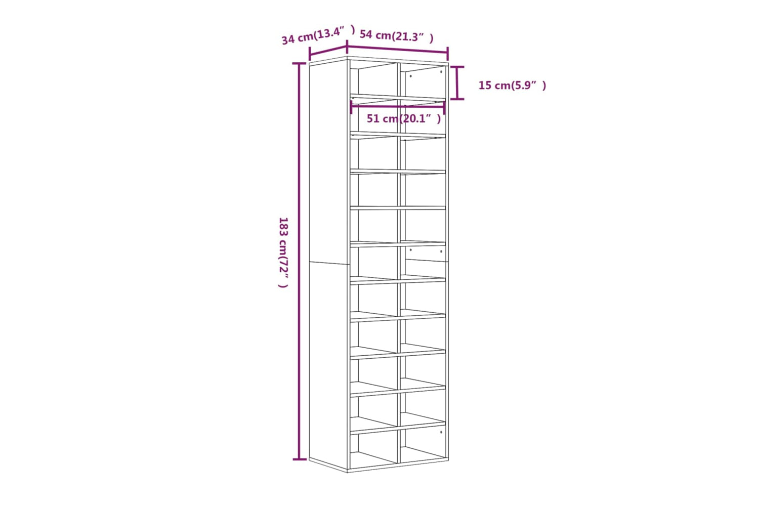 vidaXL 815301 Shoe Cabinet Grey Sonoma 54x34x183cm Engineered Wood-5