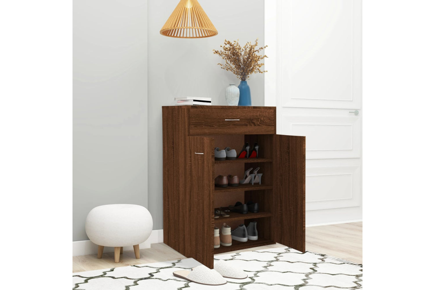 vidaXL 815419 Shoe Cabinet Brown Oak 60x35x84cm Engineered Wood-3