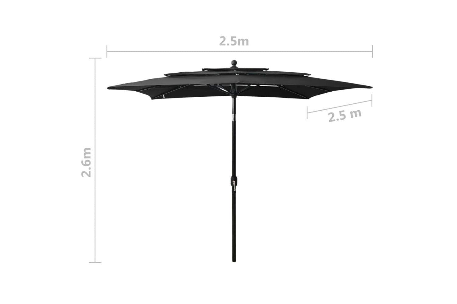 Vidaxl 313842 3-tier Parasol With Aluminium Pole Black 2.5x2.5 M-8