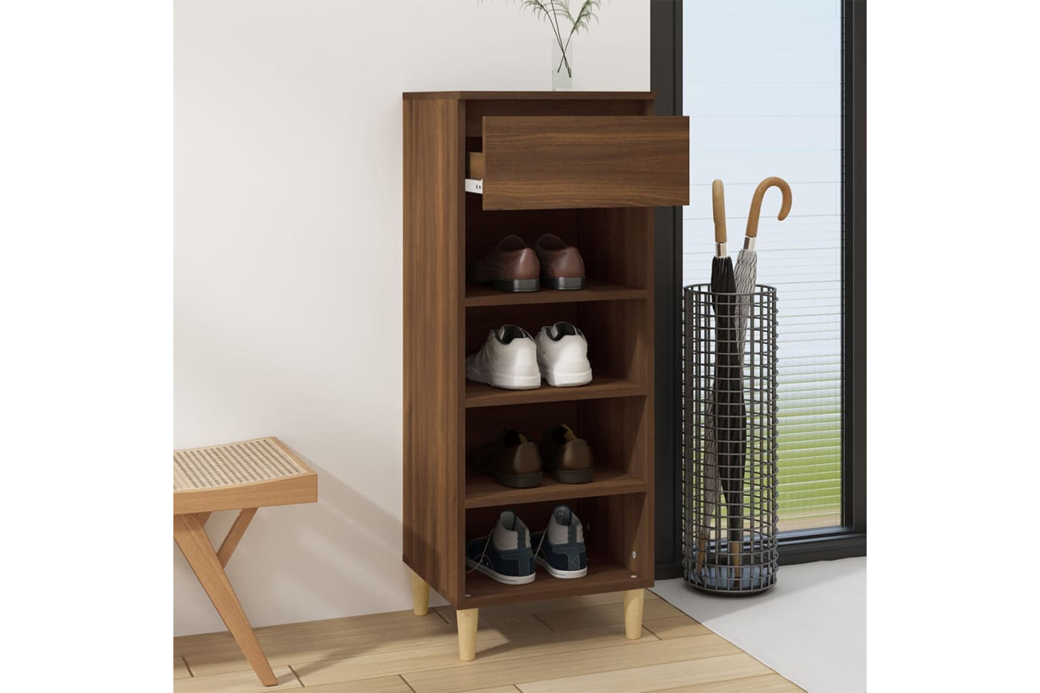 vidaXL 819779 Shoe Cabinet Brown Oak 40x36x105cm Engineered Wood-5