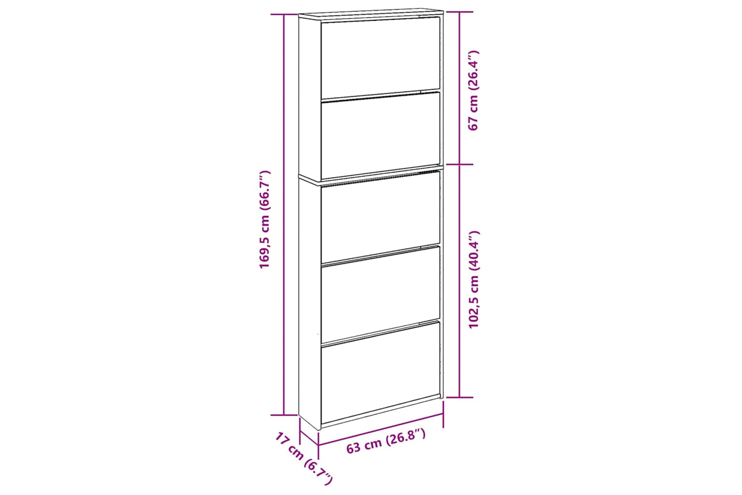 vidaXL 273938 Shoe Cabinet 5-layer Mirror White 63x17x169.5cm-7