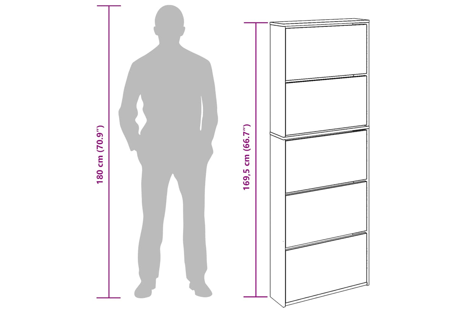 vidaXL 273938 Shoe Cabinet 5-layer Mirror White 63x17x169.5cm-8