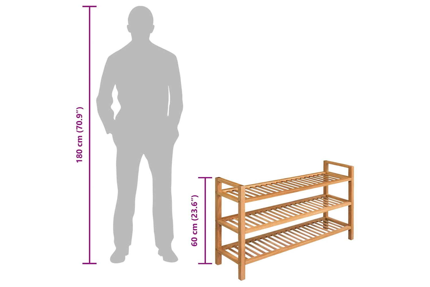 Vidaxl Shoe Rack With 3 Shelves 100x27x60 Cm Solid Oak Wood-6
