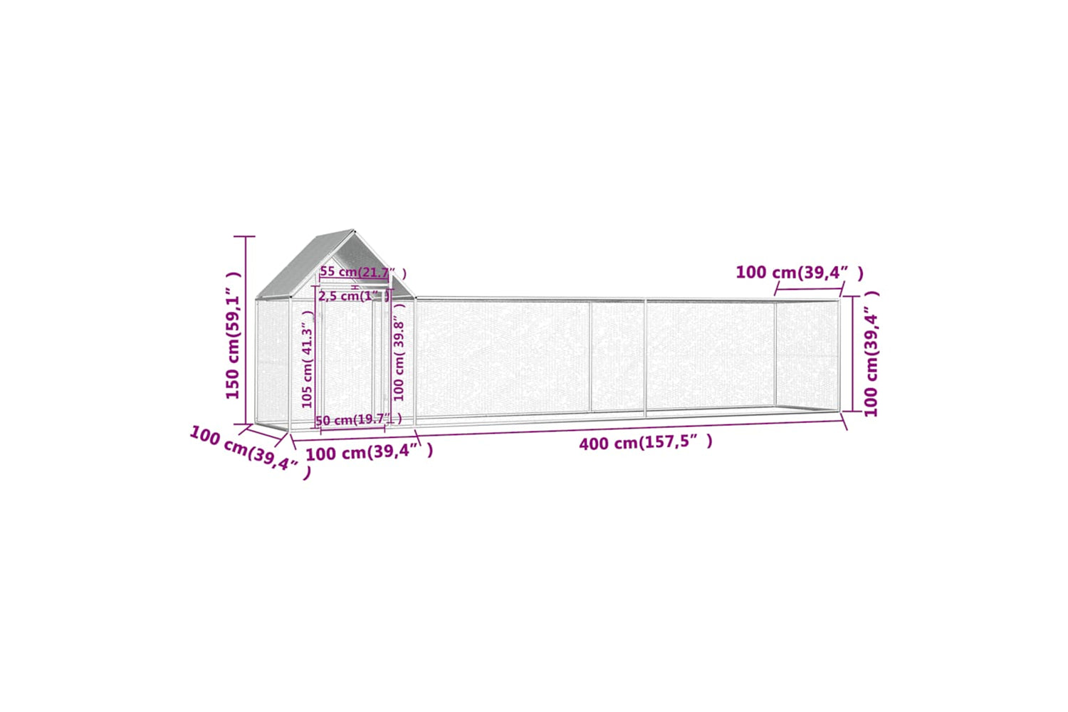 Vidaxl 144555 Chicken Coop 5x1x1.5 M Galvanised Steel-6