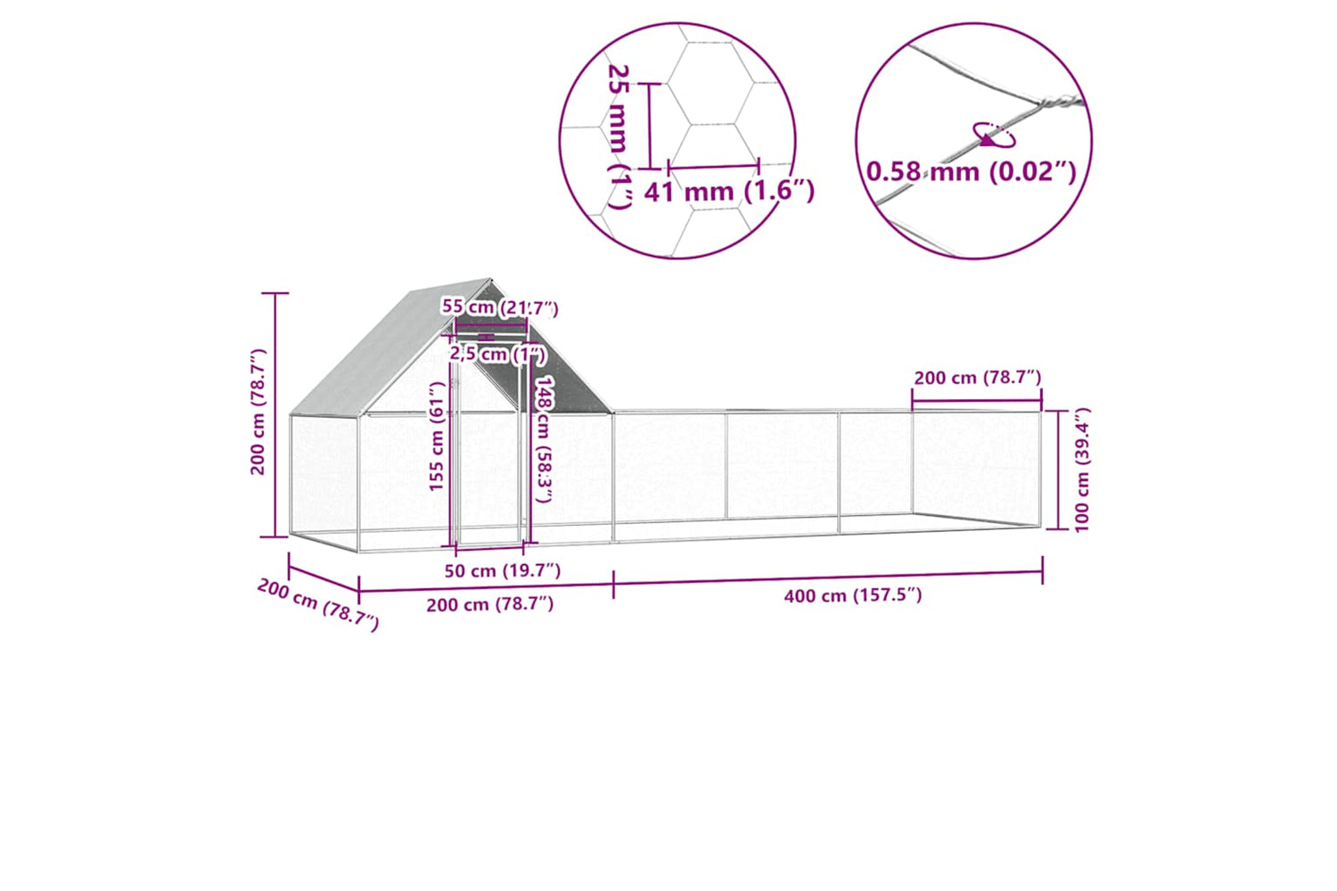 Vidaxl Chicken Coop 6x2x2 M Galvanised Steel-6