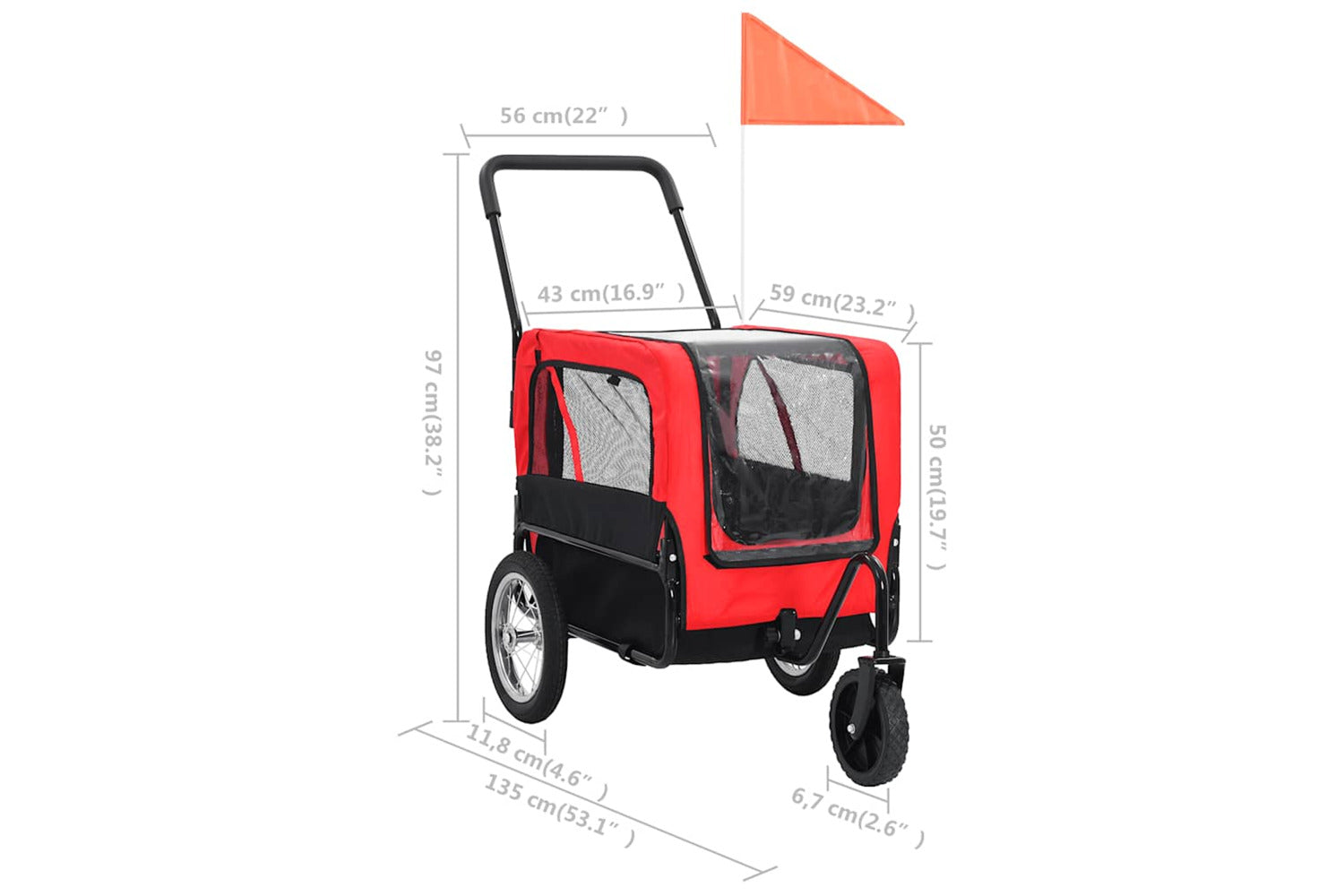 Vidaxl 2-in-1 Pet Bike Trailer & Jogging Stroller Red And Black-9