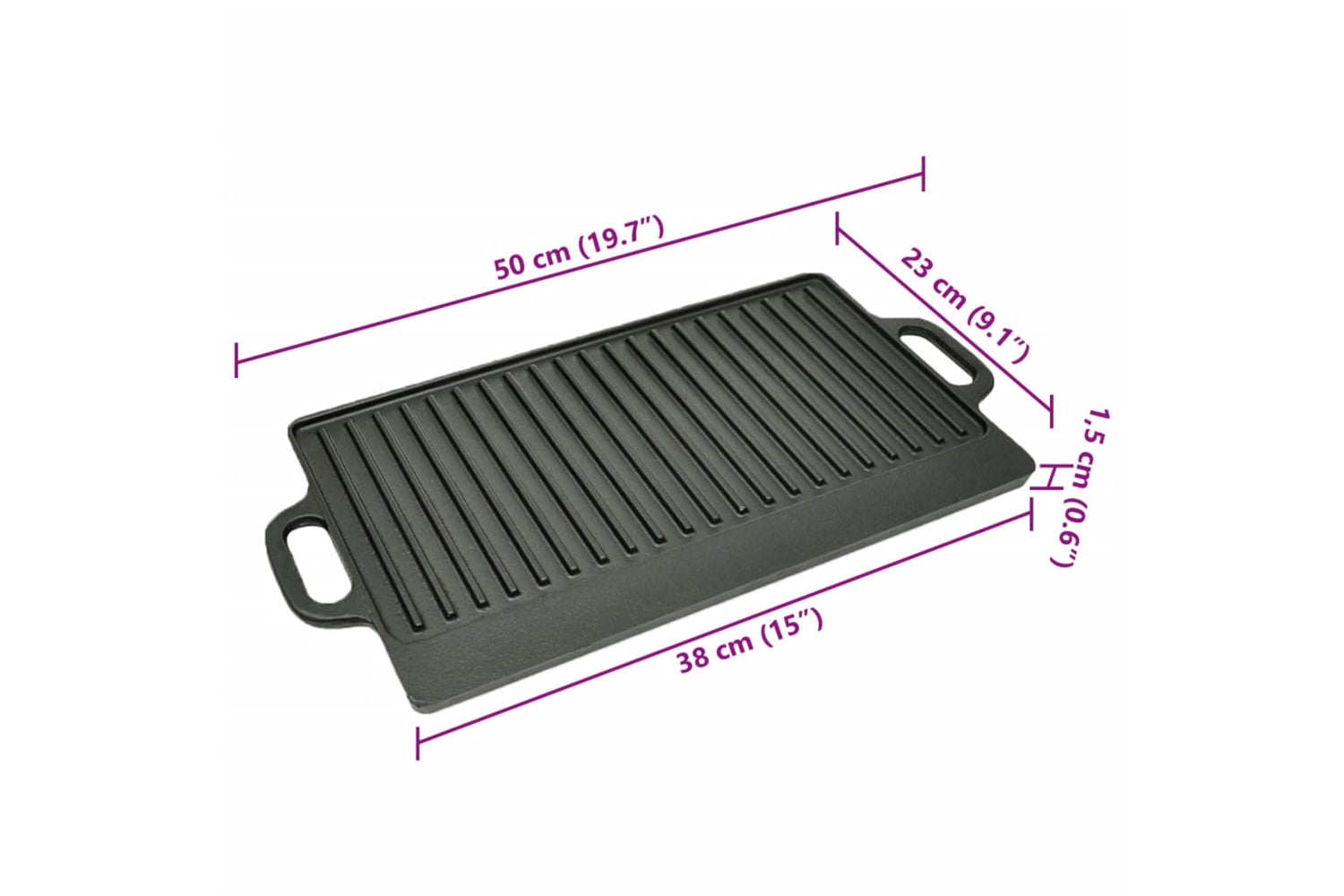vidaXL 50126 Grill Platter Cast Iron Reversible 50x23cm-5