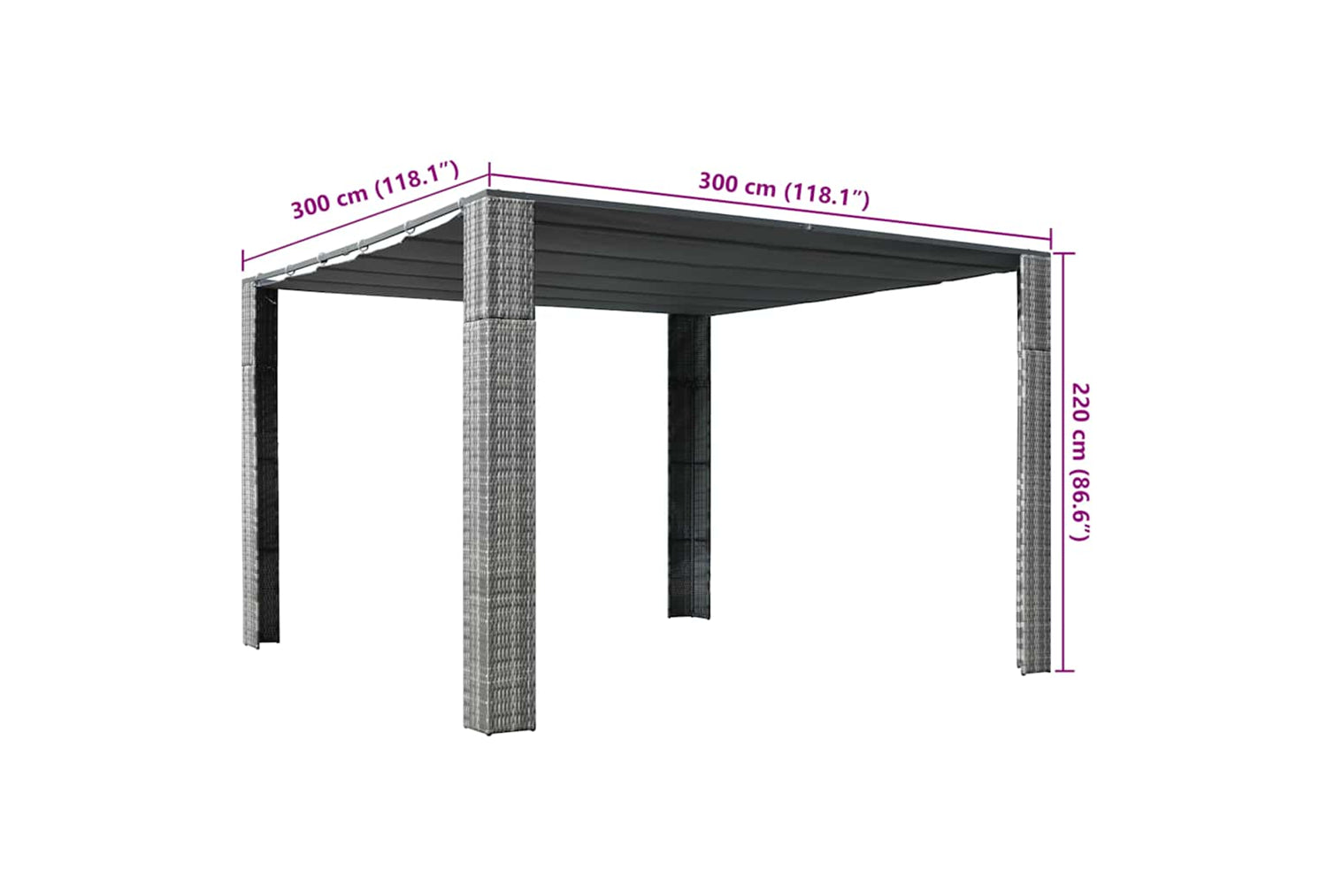vidaXL 44818 Gazebo With Roof Poly Rattan 300x300x200cm Grey And Anthracite-4