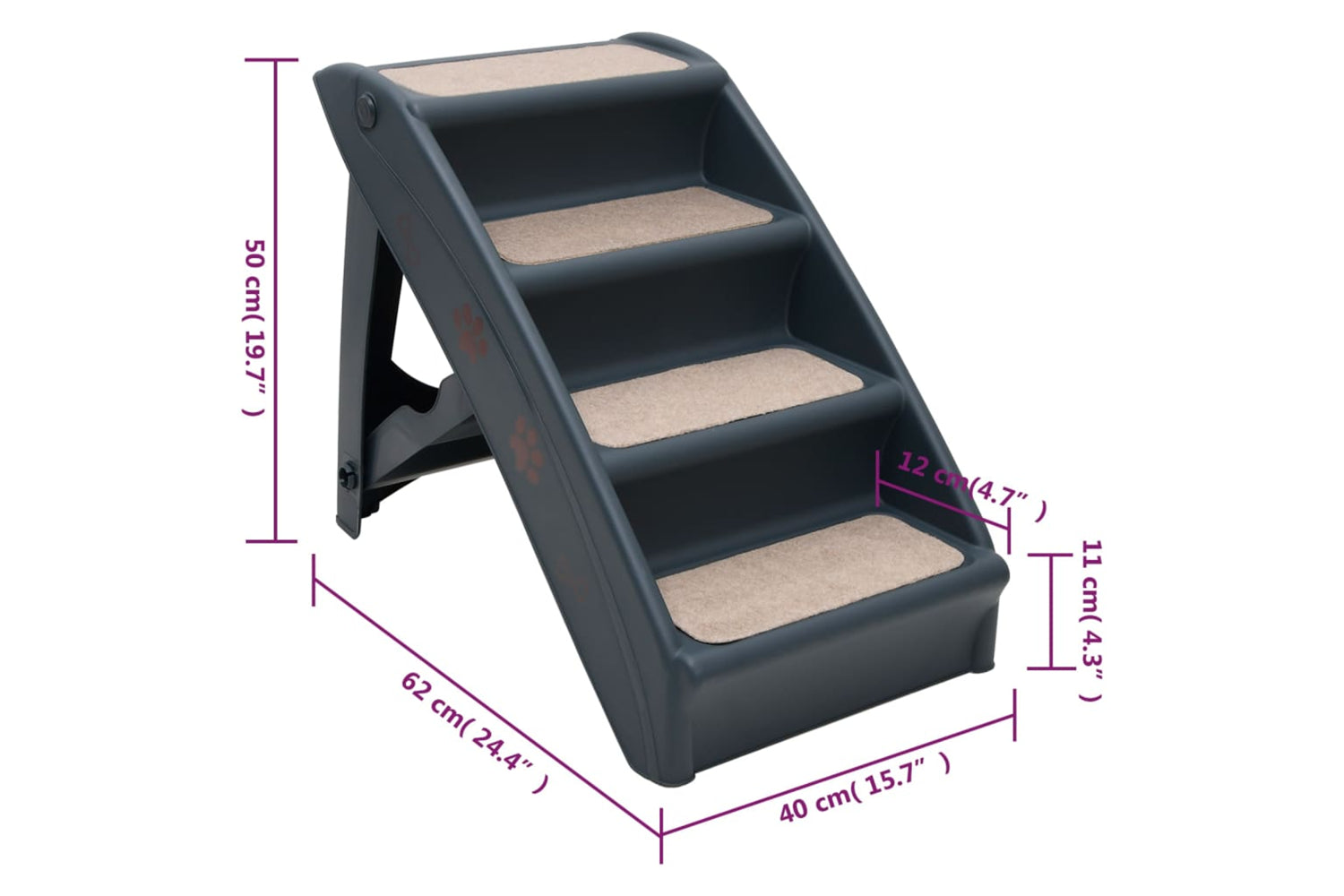Vidaxl 171172 Folding 4-step Dog Stairs Dark Grey-8