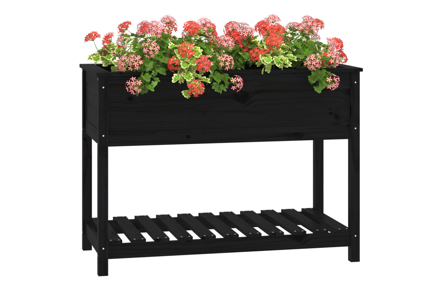 vidaXL 823791 Planter With Shelf Black 111.5x54x81cm Solid Wood Pine-3