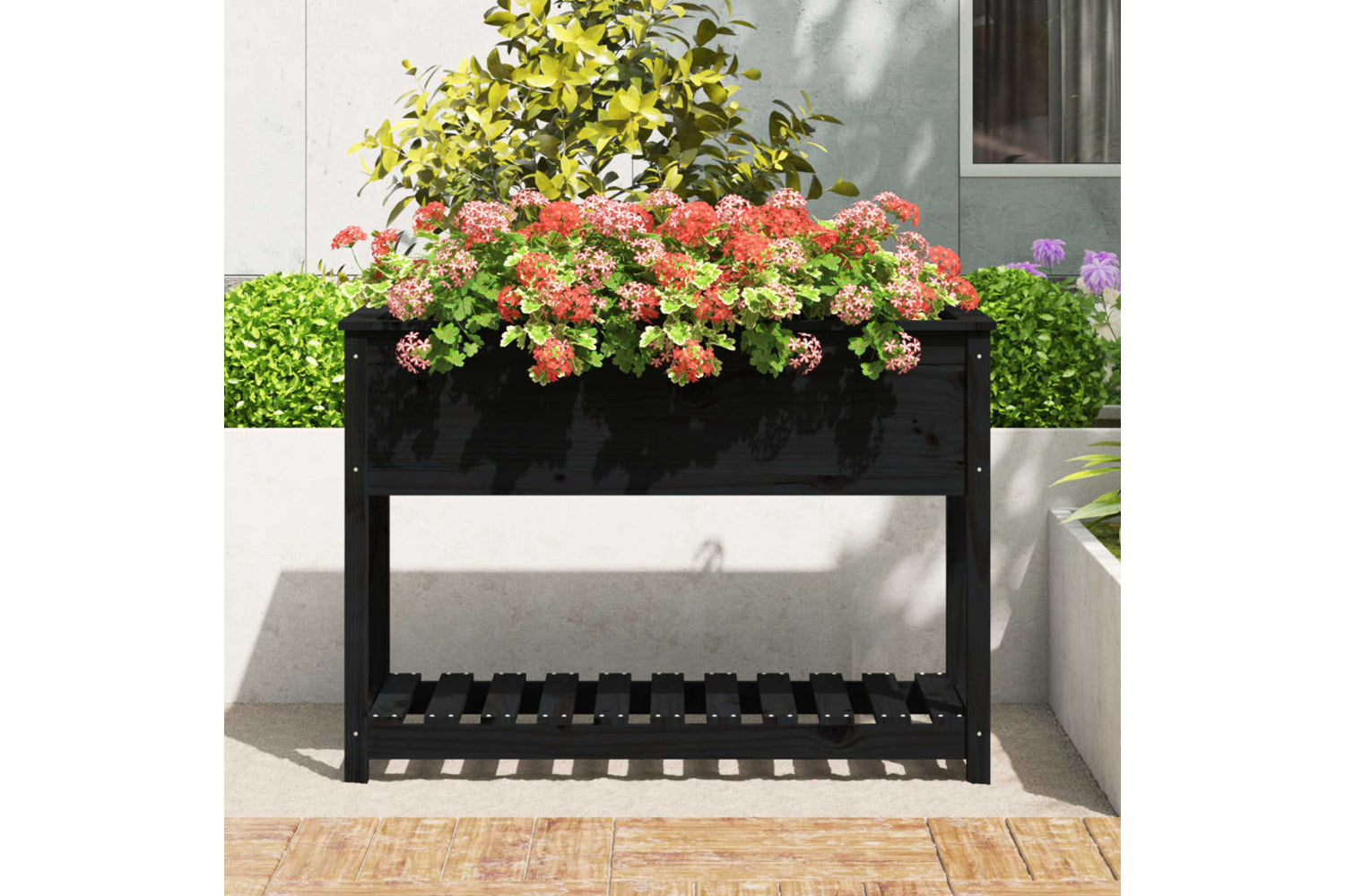 vidaXL 823791 Planter With Shelf Black 111.5x54x81cm Solid Wood Pine-2