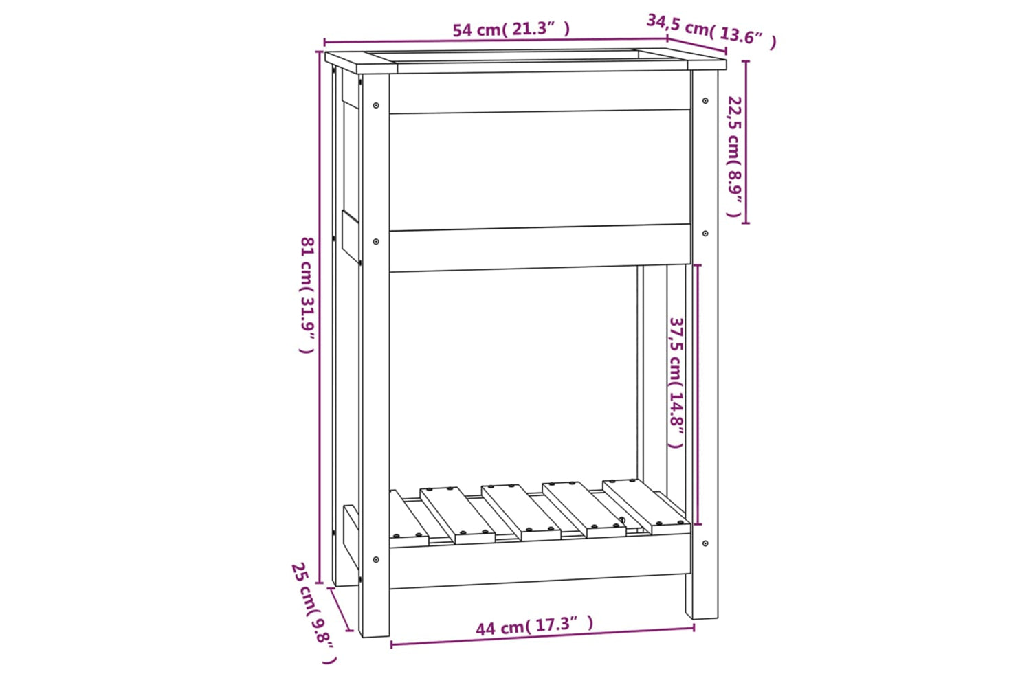 vidaXL 823755 Planter With Shelf Honey Brown 54x34.5x81cm Solid Wood Pine-7