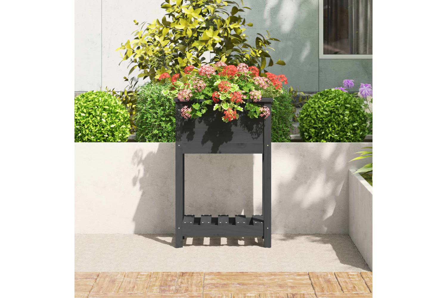 vidaXL 823754 Planter With Shelf Grey 54x34.5x81cm Solid Wood Pine-2