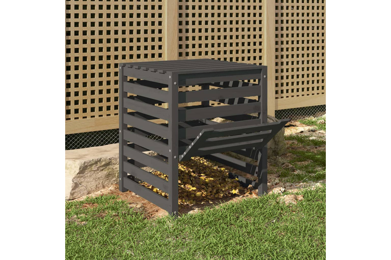vidaXL 823810 Composter Grey 63.5x63.5x77.5cm Solid Wood Pine-2