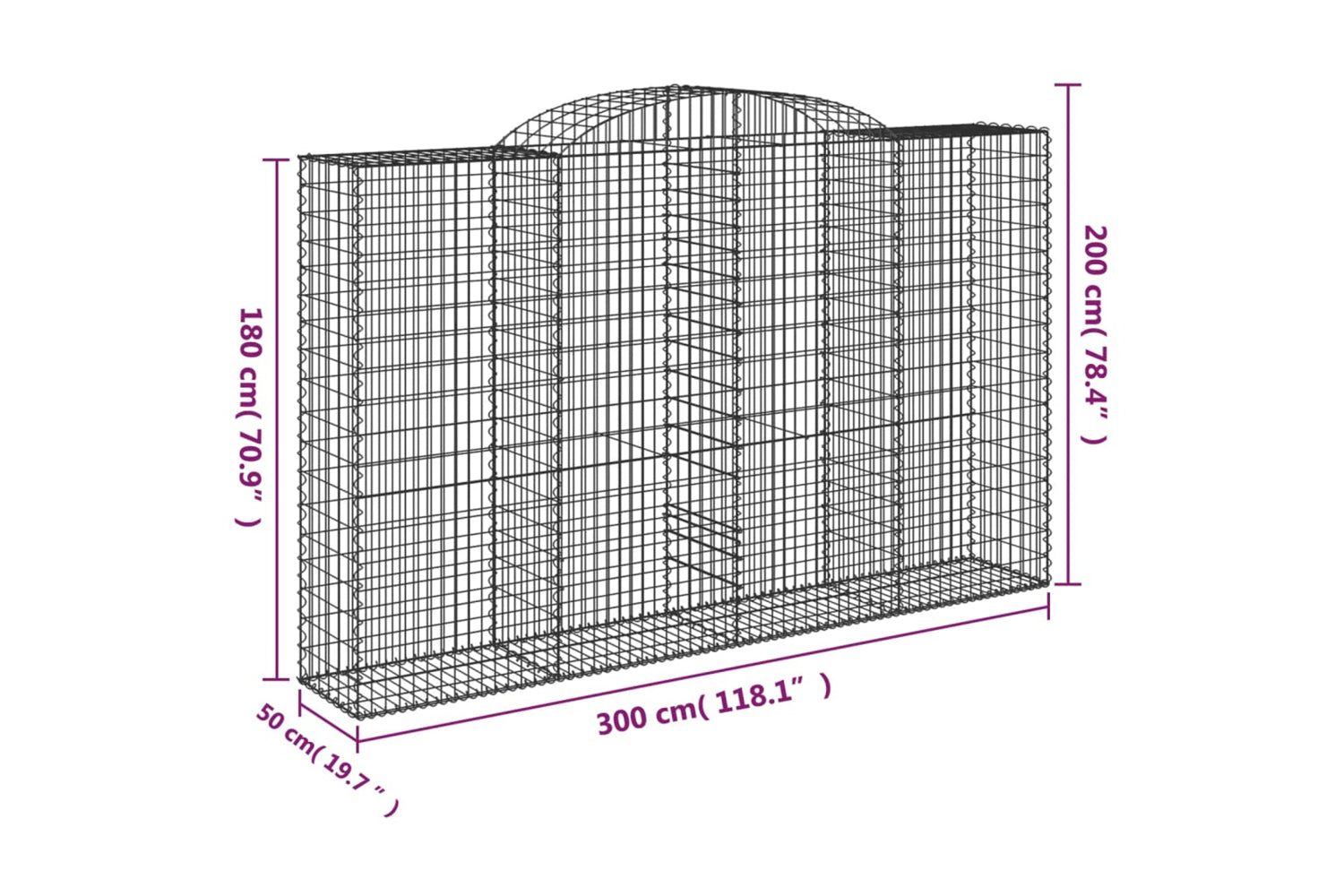 vidaXL 3146774 Arched Gabion Baskets 3 Pcs 300x50x180/200cm Galvanised Iron-5
