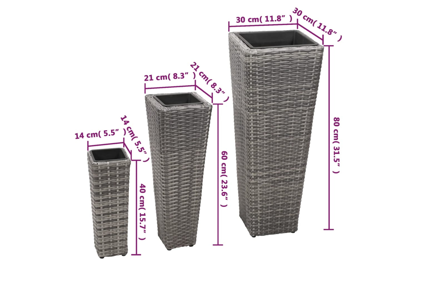 Vidaxl 45424 Garden Raised Beds 3 Pcs Poly Rattan Grey-8