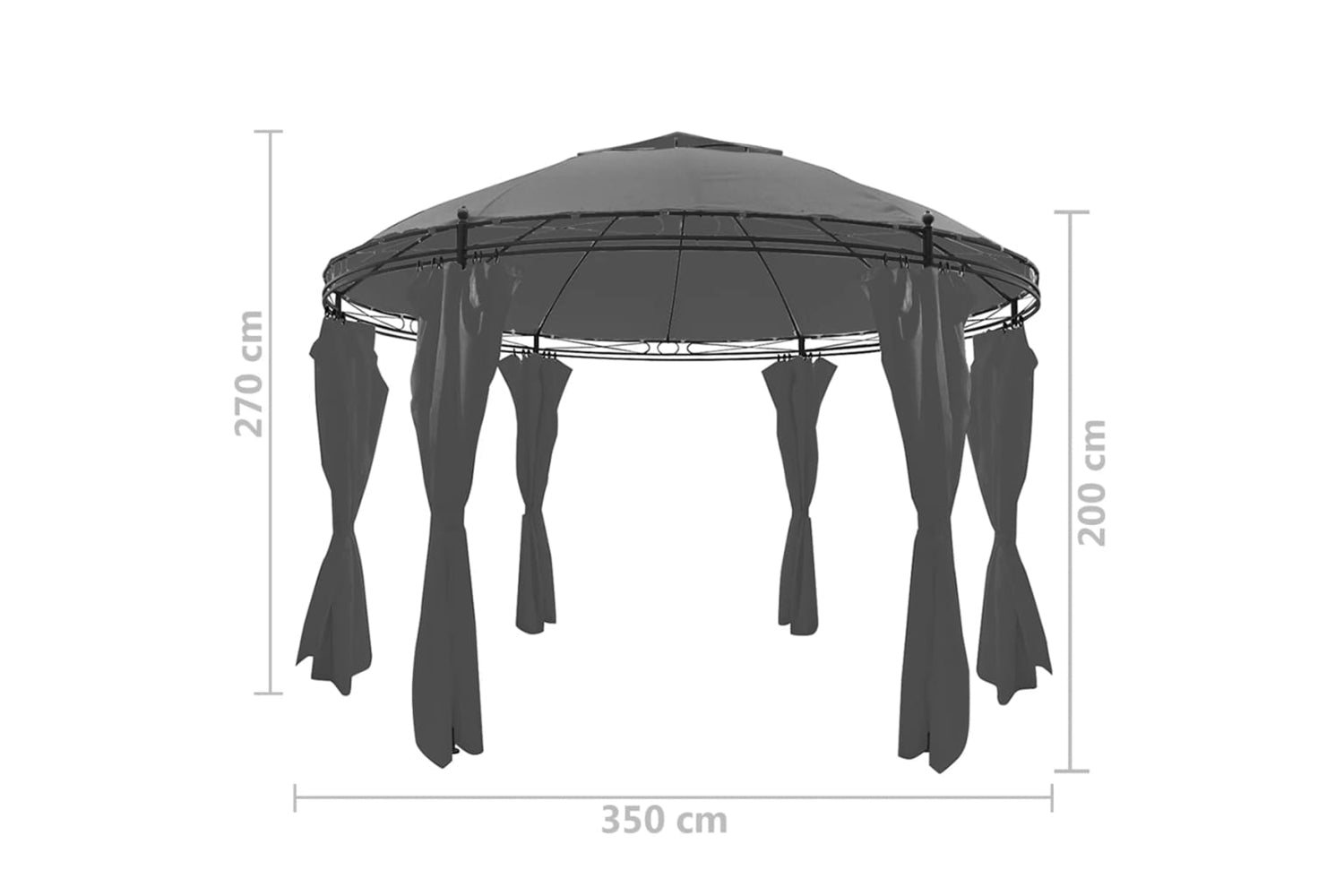 Vidaxl 44762 Gazebo With Curtains Round 3.5x2.7 M Anthracite-6