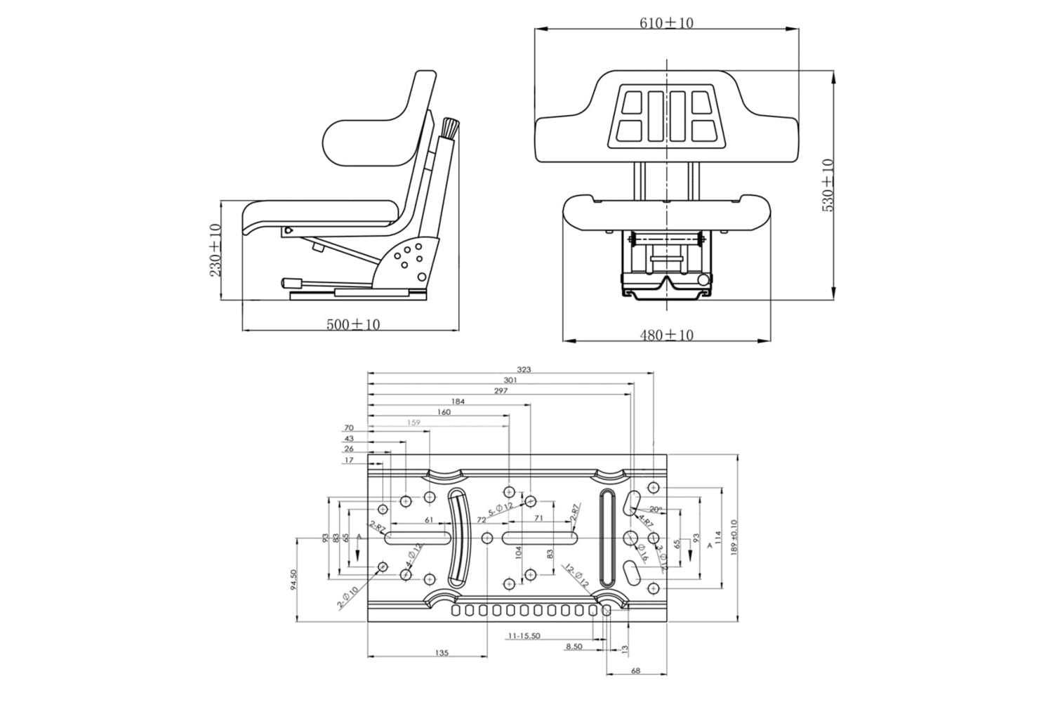 Vidaxl 210157 Tractor Seat With Suspension Black-9