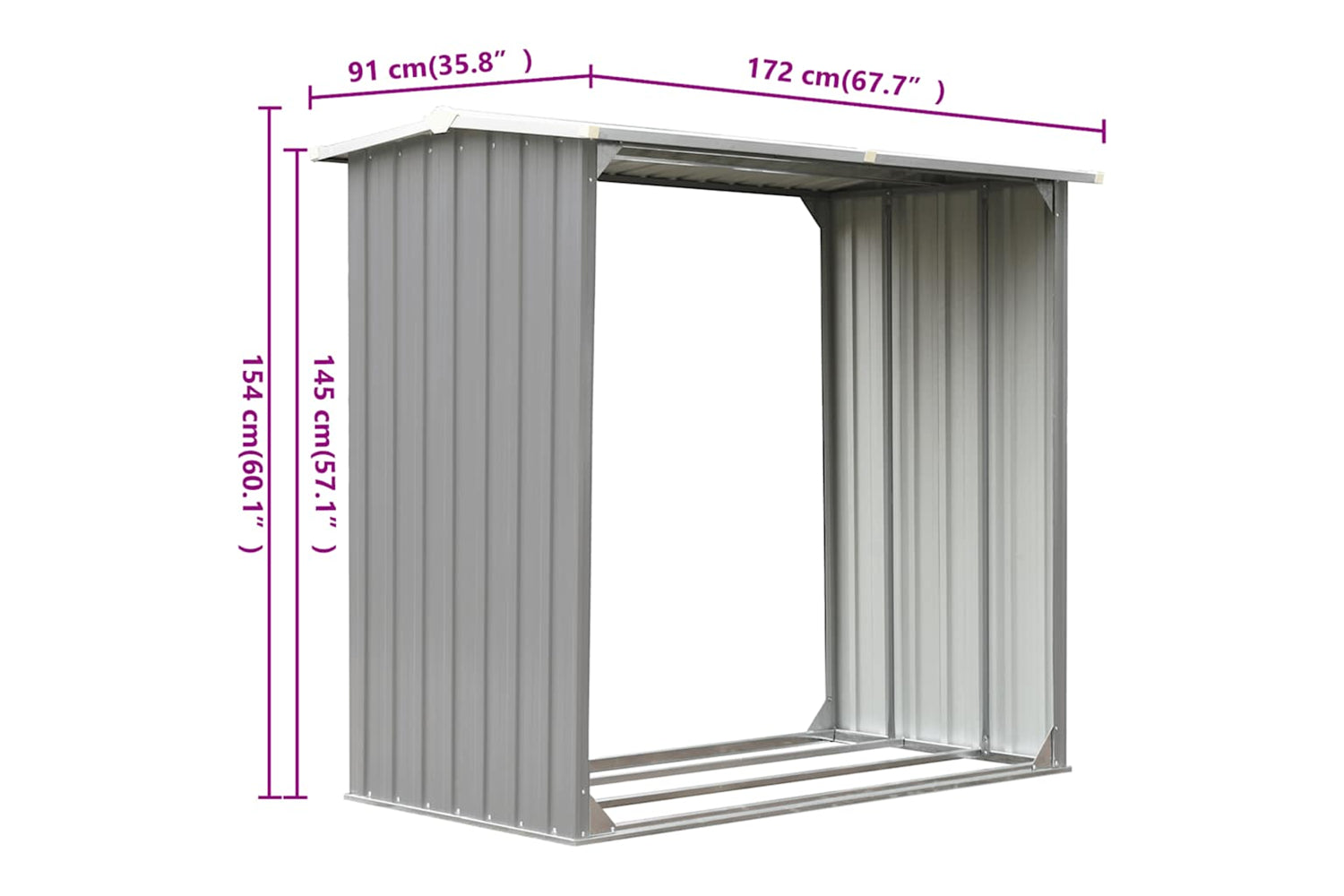vidaXL 44858 Garden Log Storage Shed Galvanised Steel 172x91x154cm Grey-5