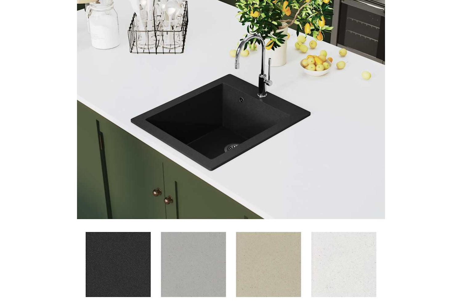 Vidaxl Overmount Kitchen Sink Single Basin Granite Black-2