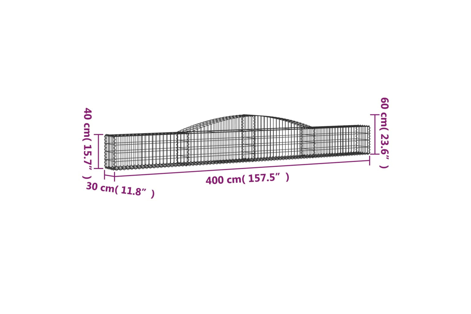 vidaXL 3146831 Arched Gabion Baskets 6 Pcs 400x30x40/60cm Galvanised Iron-5