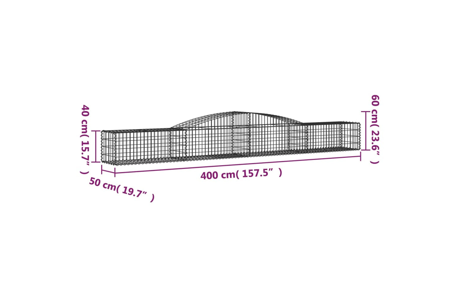 vidaXL 3146959 Arched Gabion Baskets 4 Pcs 400x50x40/60cm Galvanised Iron-5