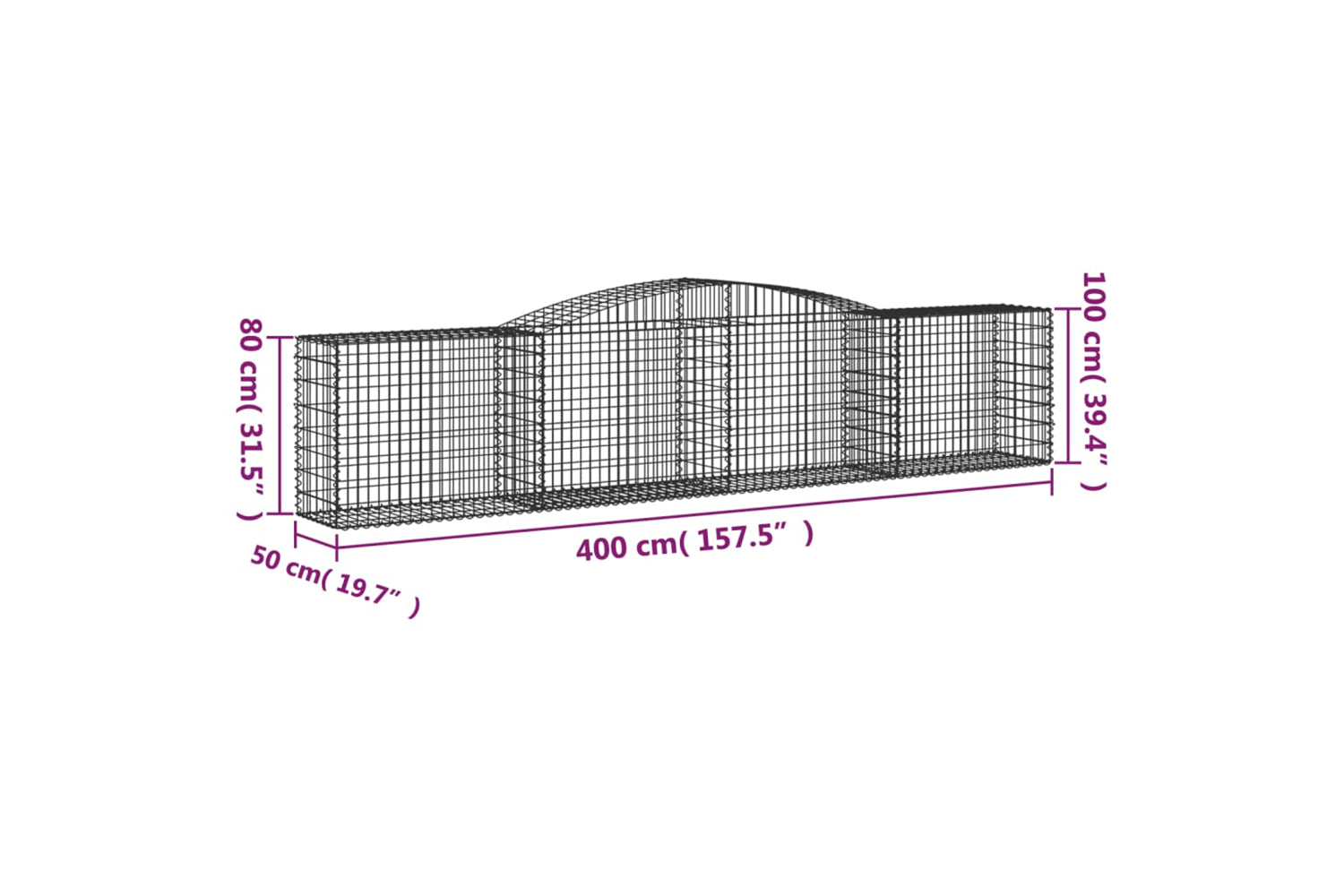 vidaXL 3146989 Arched Gabion Baskets 8 Pcs 400x50x80/100cm Galvanised Iron-5