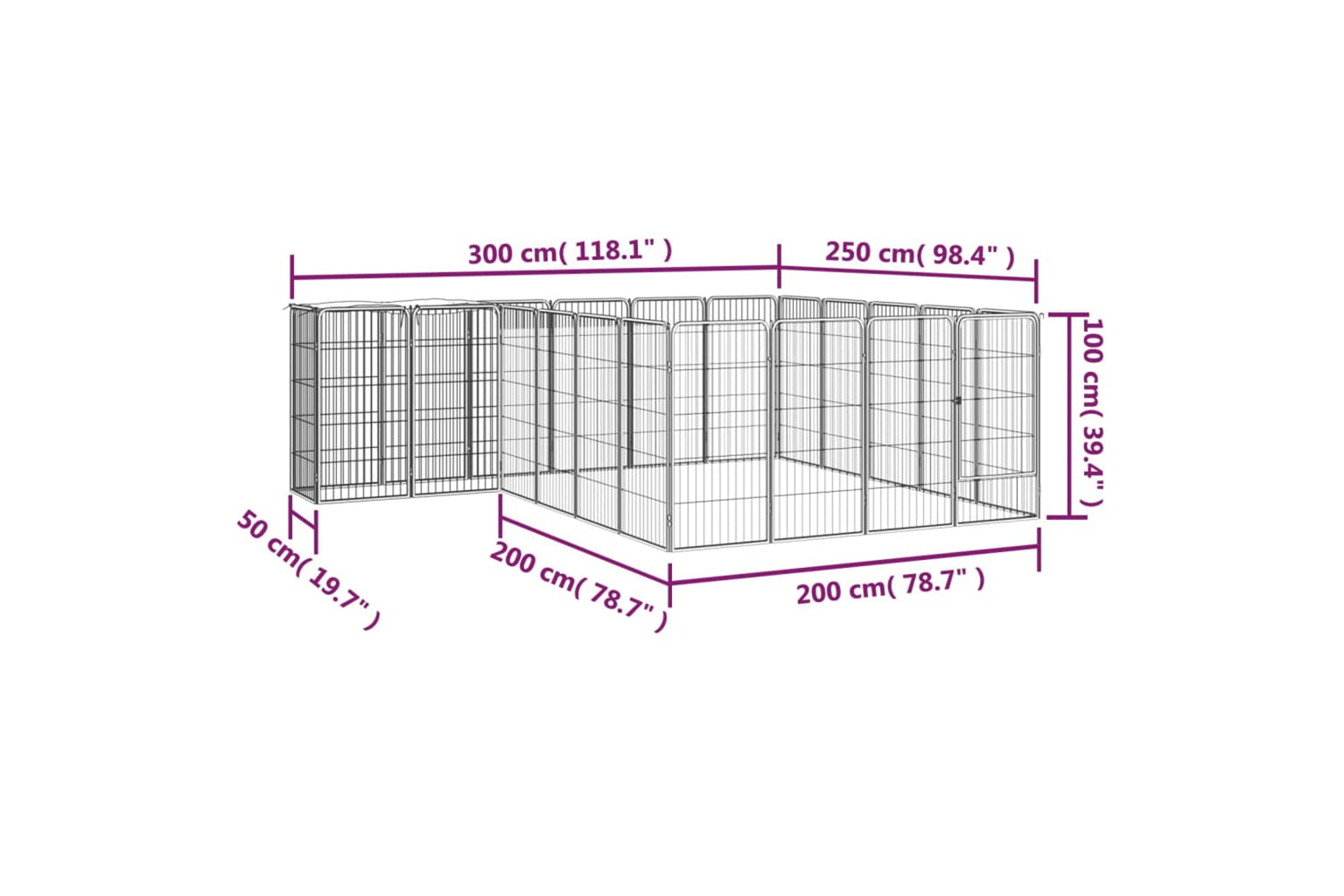 vidaXL 3115951 22-panel Dog Playpen Black 50x100cm Powder-coated Steel-6