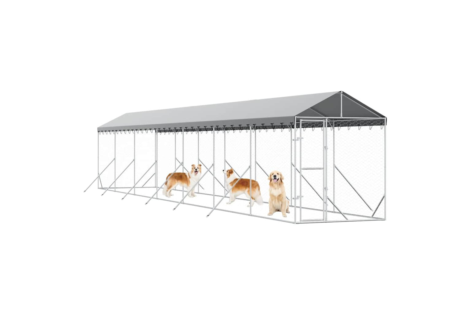 Vidaxl 3190485 Outdoor Dog Kennel With Roof Silver 2x14x2.5 M Galvanised Steel-2