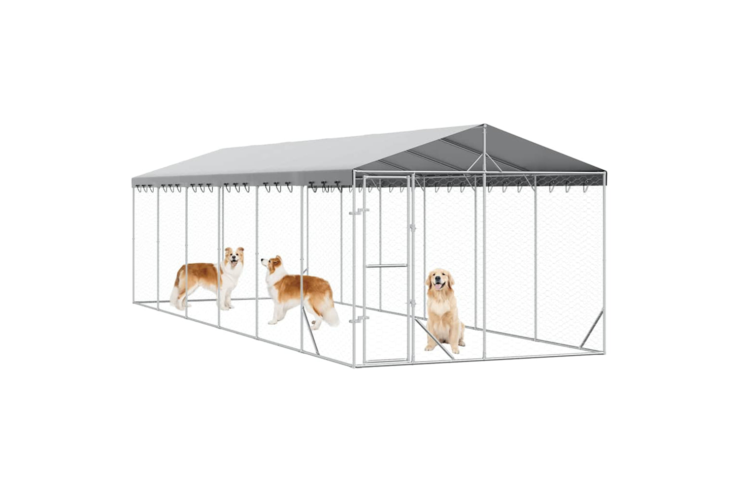 Vidaxl 3190490 Outdoor Dog Kennel With Roof Silver 3x9x2.5 M Galvanised Steel-2
