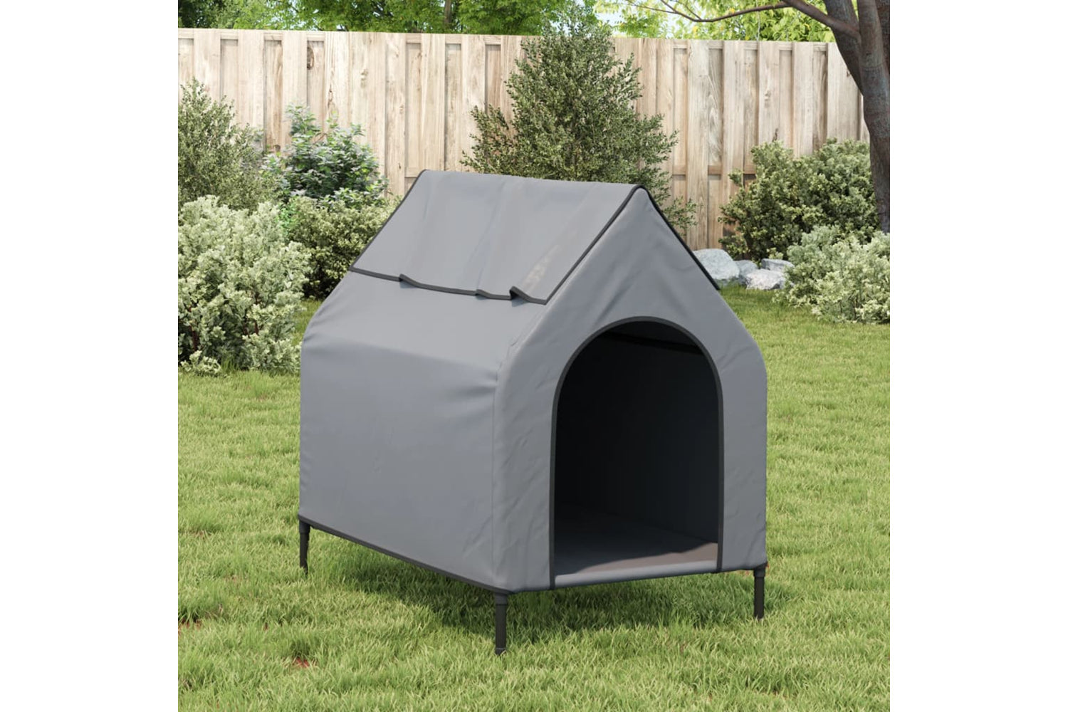 Vidaxl Dog House Light Grey Oxford Fabric And Steel-2